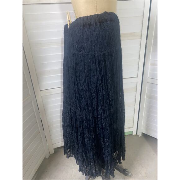 80s D.D. Cooper Maxi Boho Pull On Skirt Sz M/L Bohemian Lace Layered Tiered - Picture 4 of 8